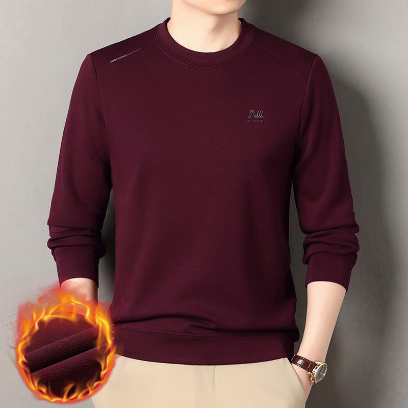 Men's Fleece-Lined Long Sleeve Wool Sweater - Casual Loose Fit, Autumn/Winter Style