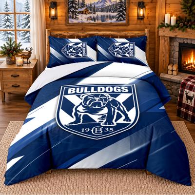 Set de așternuturi imprimate 3 buc. Canterbury-Bankstown Bulldogs Model Cearșaf de pat Față de pernă Pentru Decorul Dormitorului