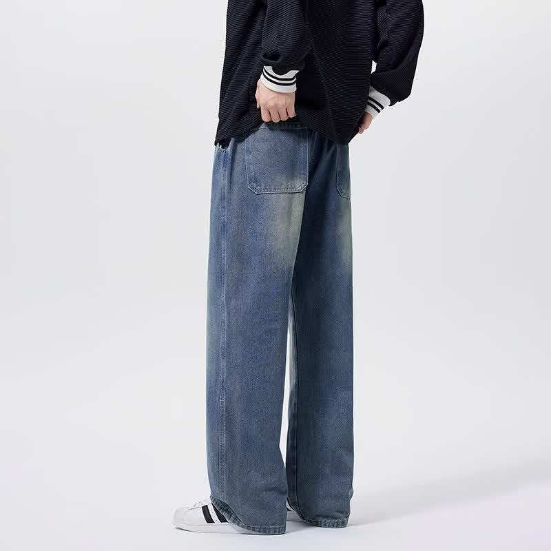 Chutang Men's American Style Loose Fit Wide-Leg Jeans