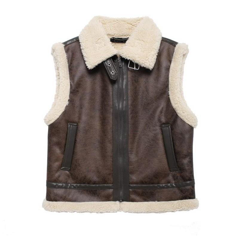 Womens Teddy Fleece Lined Fur Vest Winter Warm Sleeveless Jacket Street Style Zip Up Waistcoat