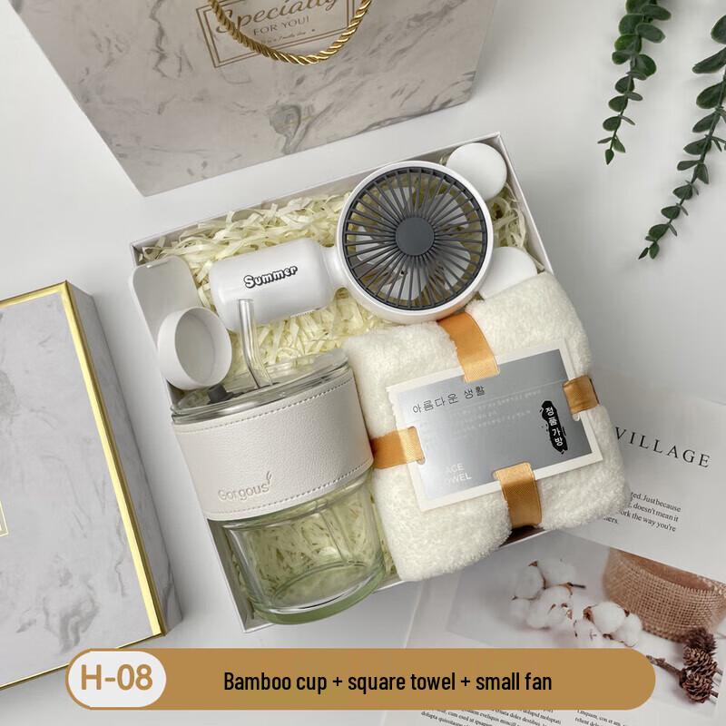 Portable Fan & Glass Cup Gift Set