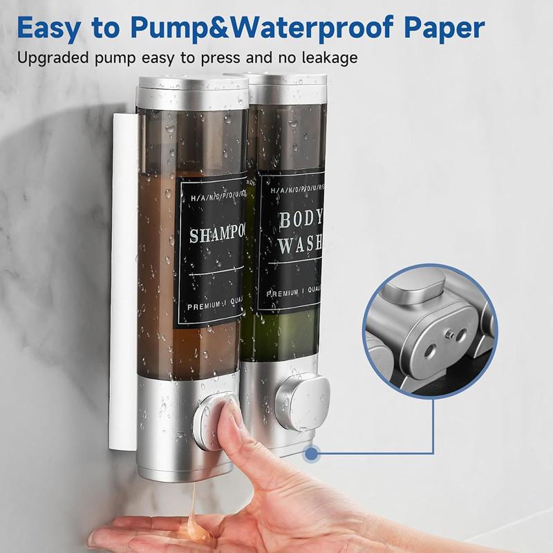 300ml 2 Chamber Shower Soap Dispenser Wall Mounted for Shower Wall Shampoo and Conditioner Dispenser Bathroom Hotel with Labels
