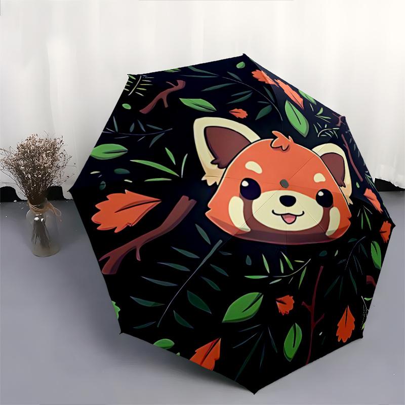 1pc Autumn Fox Cartoon Umbrella - Portable Folding Design, 8-Rib Outdoor Umbrella, Travelers & Daily Use.F084