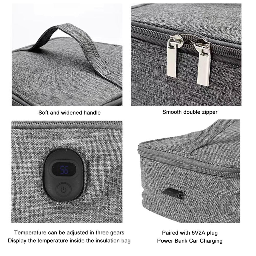 USB Rechargeable Portable Electric Lunch Bag Food Heater Warmer Portable Lunch Warmer Reusable Insulated Lunch Bag 3 Heat Levels