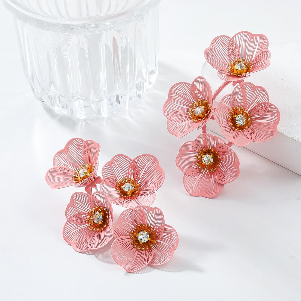 Luxury Floral Tassel Earrings Rhinestone Long Dangle Earrings Exaggerated Flower Ear Drop  Party
