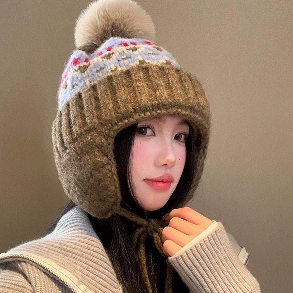 Fashion Warm Winter Hat Thickened Ear Protection Knitted Cap Cute Bomber Hat Outdoor