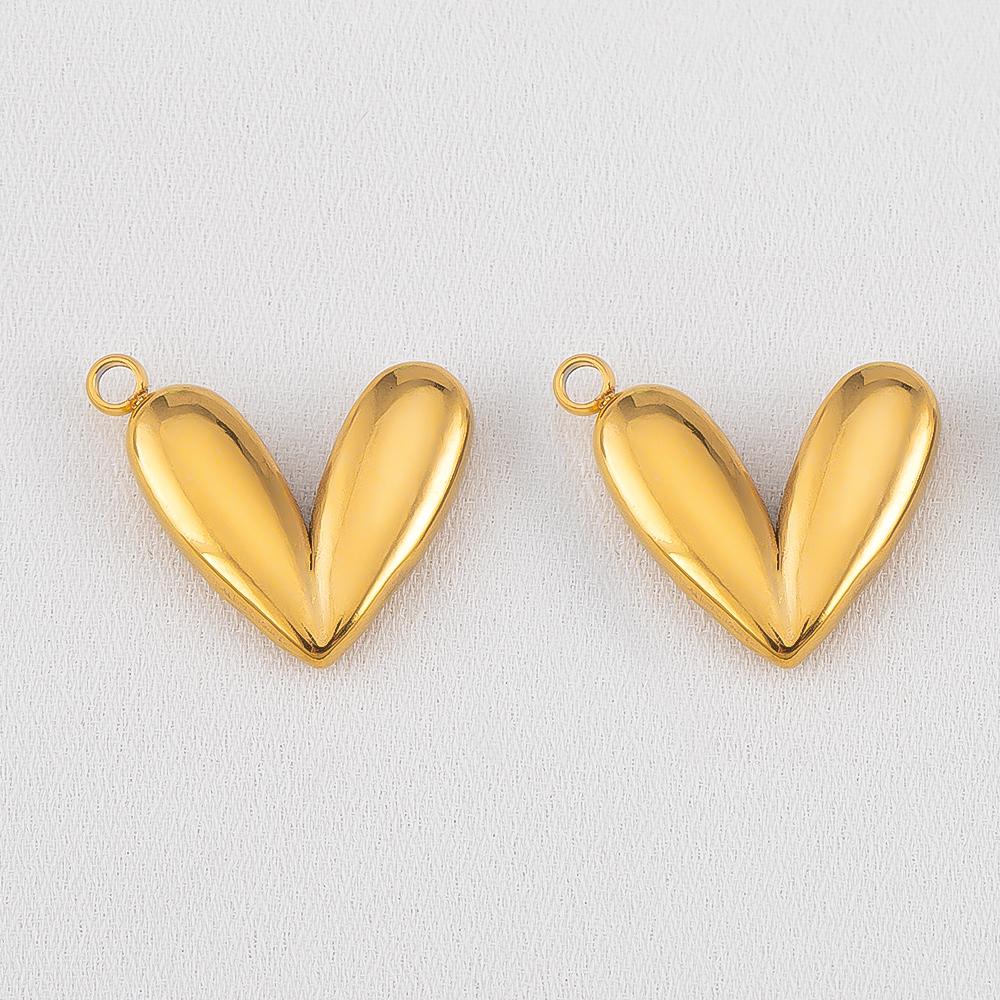 5pcs Stainless Steel Double Hole Love Heart Charms Gold Plated Hearts Pendant for DIY Jewelry Findings Necklace Earring Supplies