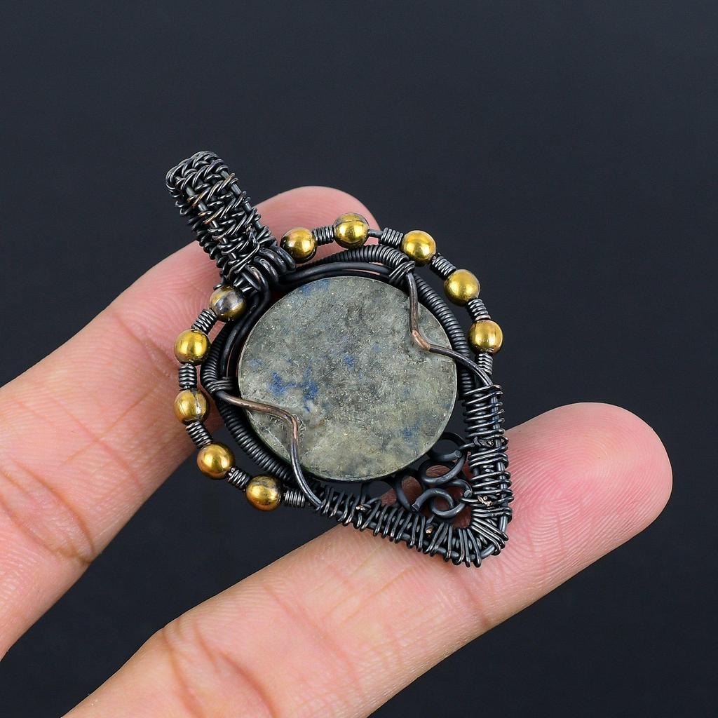 Lapis Lazuli Pendant Handmade Gemstone Jewelry, 999 Copper Wire Wrapped Pendant ,Unique Design Jewelry Pendant