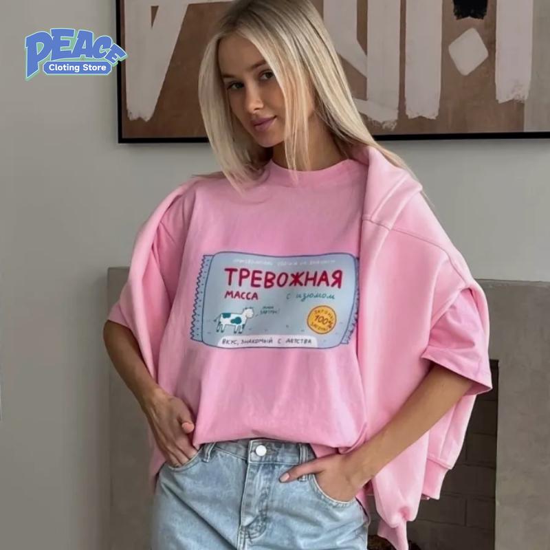 

Милая и нежная футболка с принтом 100% хлопок Женская одежда Летняя мода Повседневная удобная футболка с коротким рукавом Y2k Винтаж S розовый