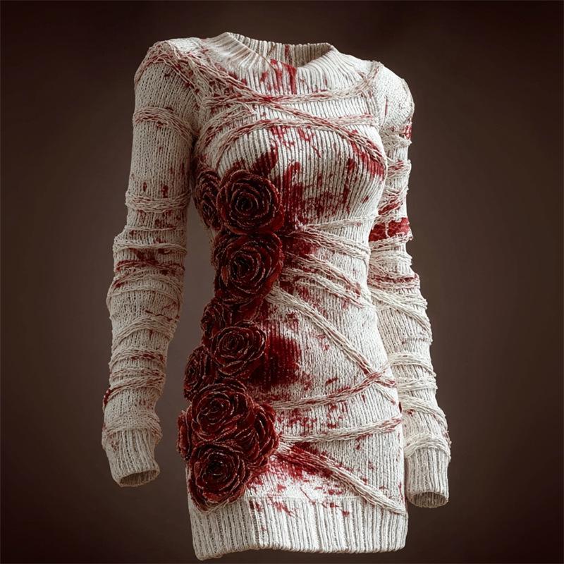 2025 Halloween European & American Street Style 3D Skull Print Short Sleeve Sweater