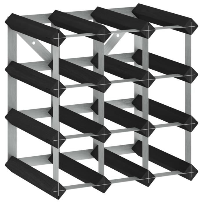 Bottle Rack - VIDAXL - Black - Solid Pine Wood - 12 Bottles