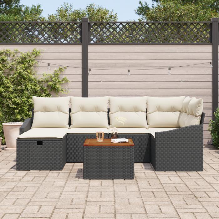 VidaXL Ensemble de canapé de jardin 7 pièces avec coussins Noir Poly Rattan 3360897