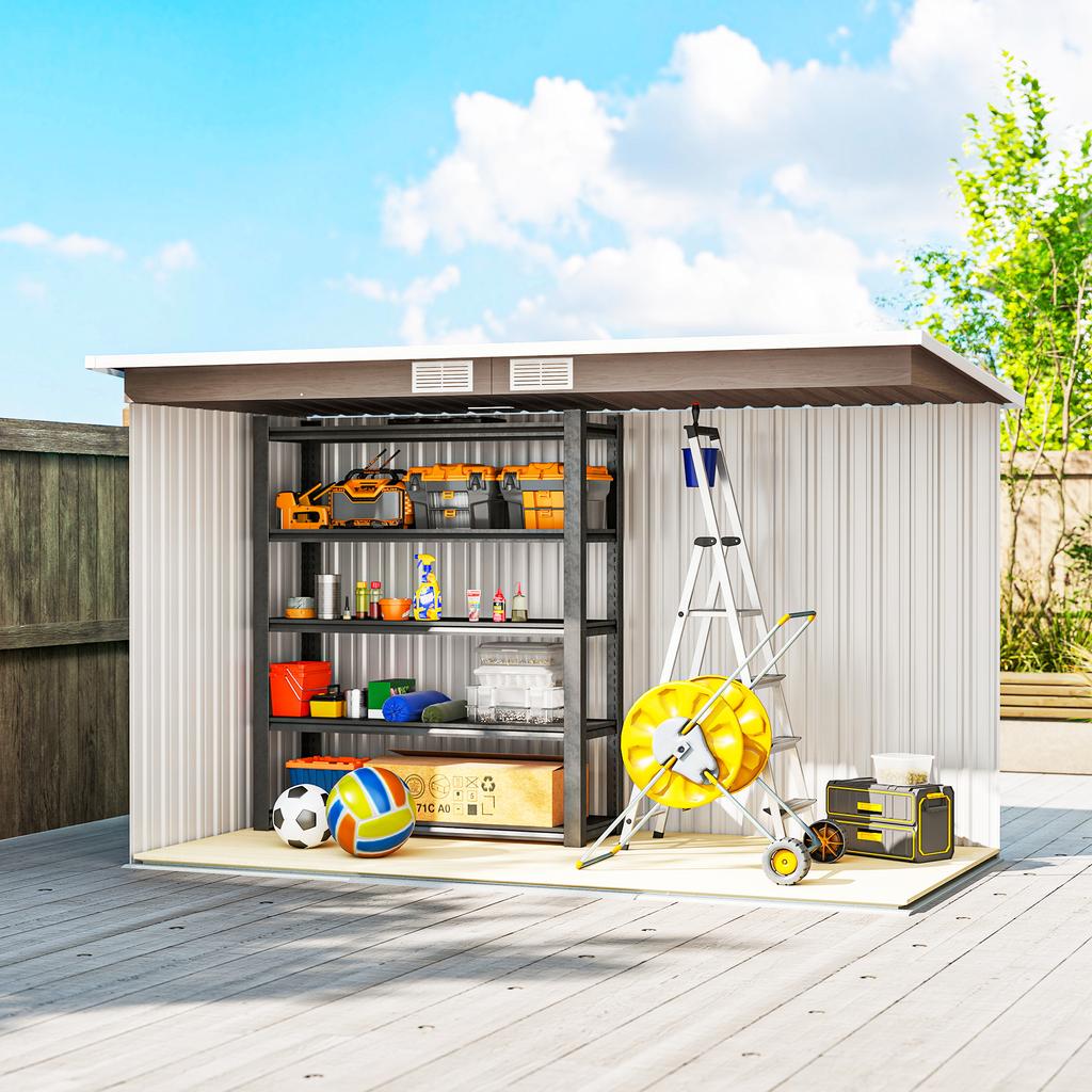 4 X 9ft Metal Shed, with Foundation Shed - Brown