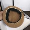 Béret bordé de perles pour femmes, tendance automne-hiver, chapeau de peintre en laine vintage de style britannique, élégant, couleur unie