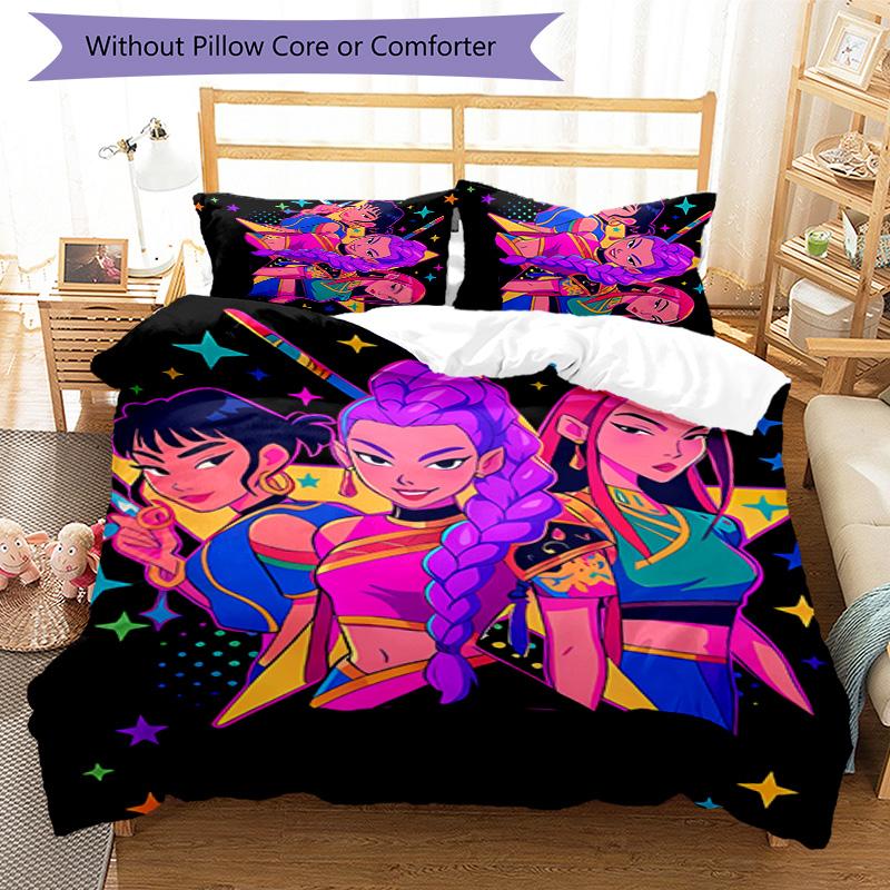3pcs Kpop Hunter12 pattern bedding set duvet cover set includes duvet cover &pillowcases, perfect all season bedroom decoration & gift