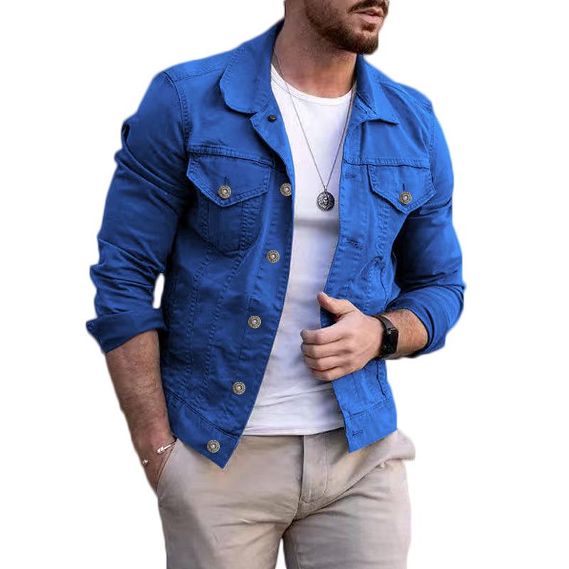 Men's Slim Denim Lapel Jacket - Solid Color, Large Size for Autumn & Winter