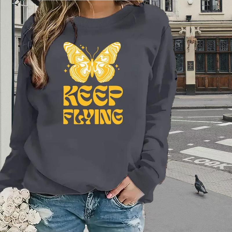 Топы для женщин с принтом бабочек и надписей — фото 6