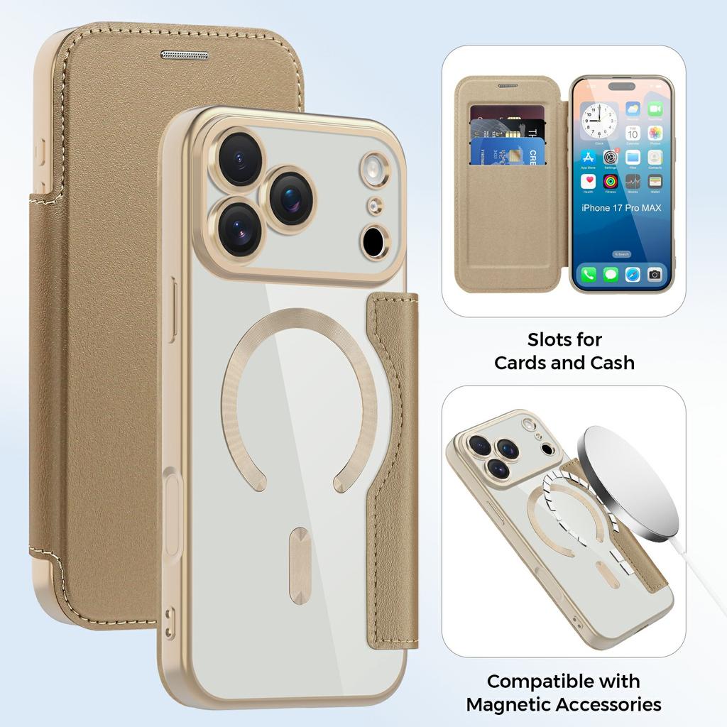 For iPhone 17 Pro Max Case Compatible with MagSafe RFID Blocking Leather Phone Cover