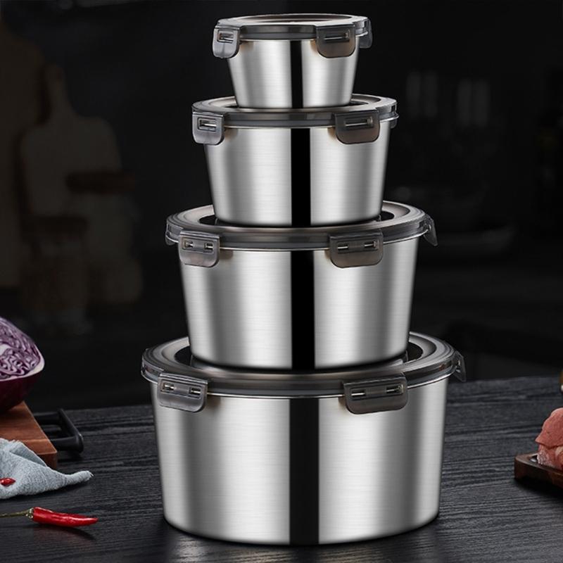 Large Capacity Stainless Steel Food Storage Container Leak Proof Lunch Box with Lid Metal Crisper for Home and Office