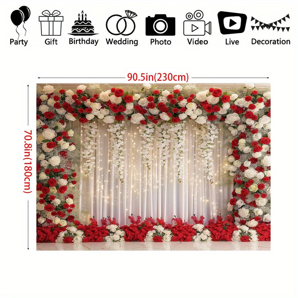 Bannière de fond de mariage sur le thème des fleurs de roses rouges et blanches, décoration de mariée sans électricité, pour l'intérieur et l'extérieur