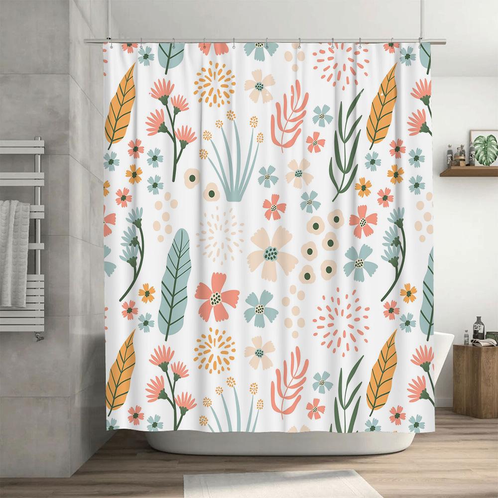 Floral Shower Curtain Printed Fabric Waterproof Bathroom Decor for Kids Room Decoration Pastel Colors Size 72x84 inches (183*213