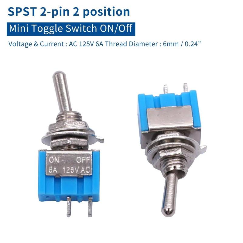10Pcs Dpdt Mini Toggle Switch 2Pin 2 Position On/Off Miniature Toggle Switch 6A 125V Toggle Switch,6Mm Opening