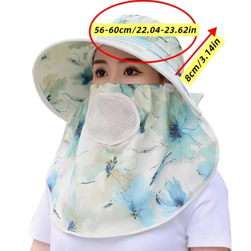 Women's Floral Sun Hat with Face Cover & Neck Flap - Wide Brim UV Protection Fishing & Gardening Cap