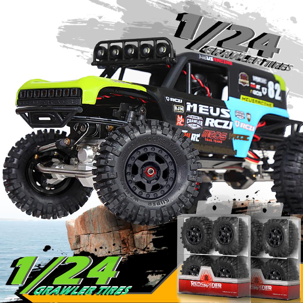4pcs 1.0 Crawler Tires Plastics 1.0 Wheel Lightweight Design 1/18 1/24 RC Crawler Tires for SCX24 TRX4M FMS FCX24 FCX18 AX24