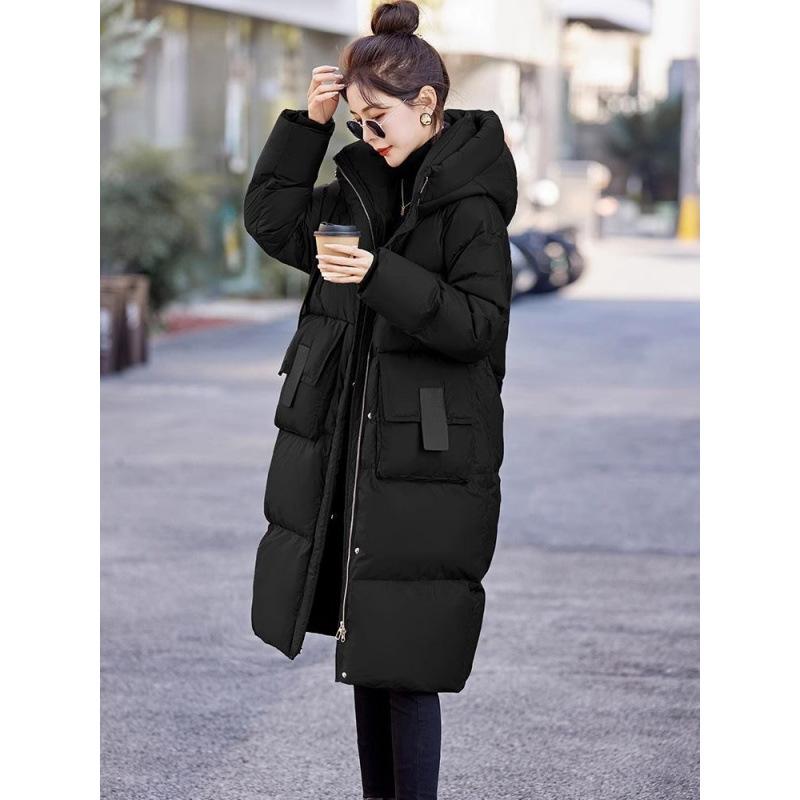 Mid To Long Jacket Knee Length Winter Item Thickened Warm Fashionable Loose Versatile Jacket Women's Solid Color