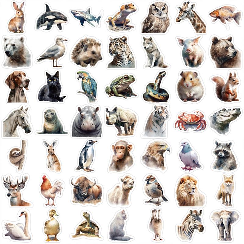 50PCS Watercolor Safari Animal Stickers Cute Realistic Animals Aesthetic Decals Vinyl Waterproof for Water Bottle Laptop Luggage