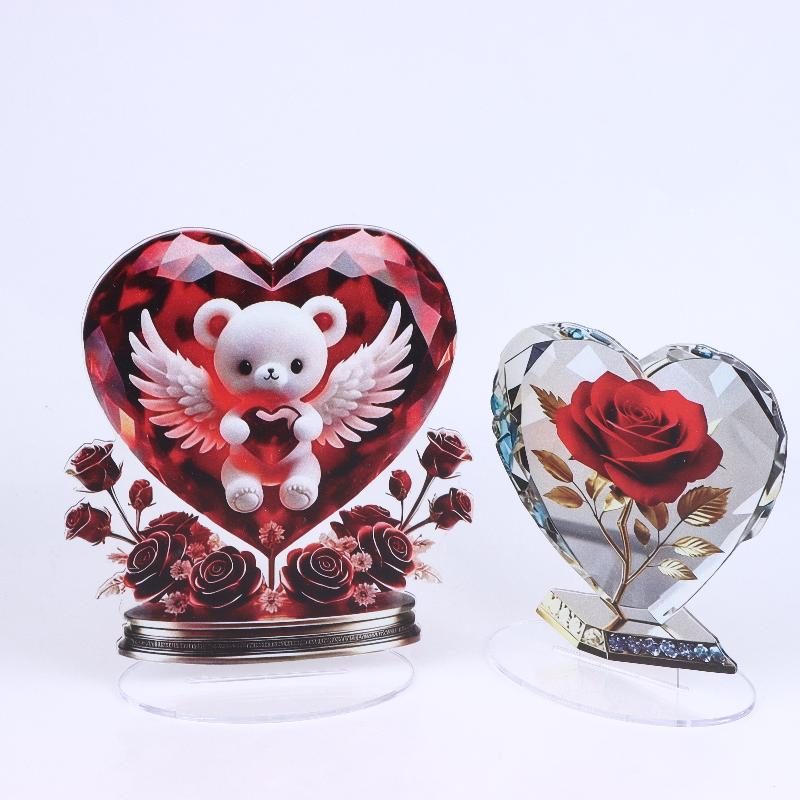 1 Stück Acryl Böhmische Herzförmige Skulptur Ornament Elegante Schreibtischdekoration Für Zuhause Oder Büro