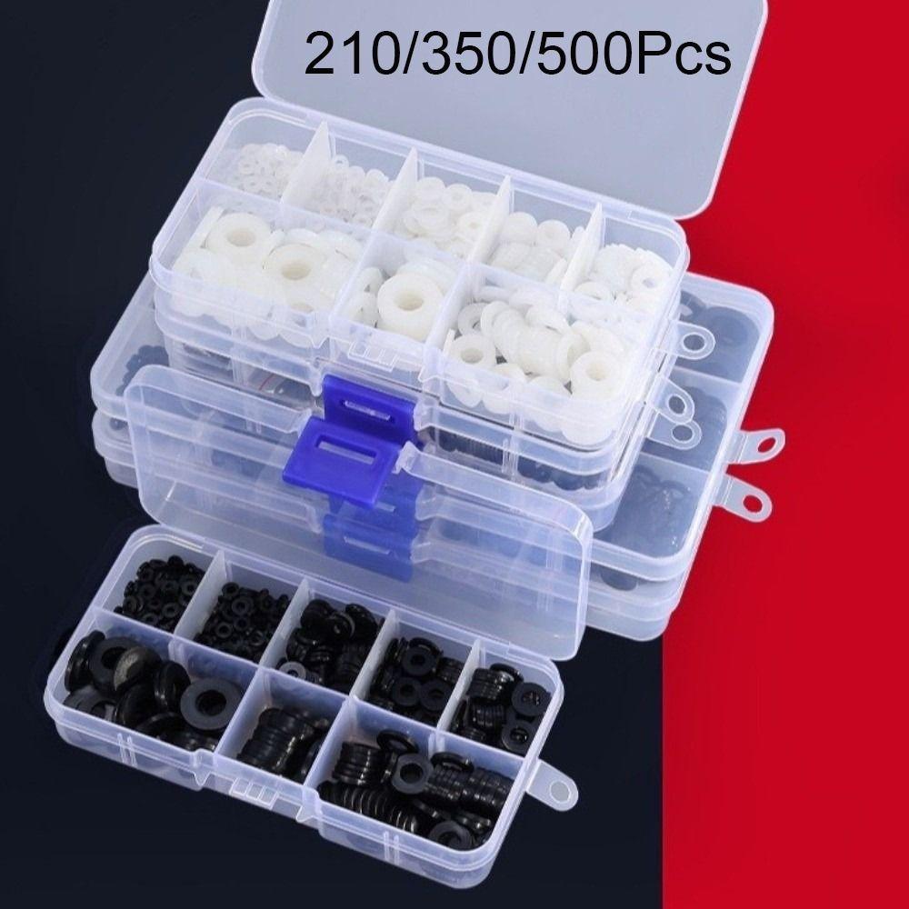210/350/500pcs Black White Nylon Washers Multi-Size Gasket Ring Kit  Automotive Maintenance