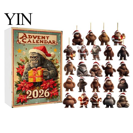 Christmas Gifts for Kids Advent Calendar, Ape Series 24 Day Countdown Box with Holiday Calendar Acrylic Pendants, Festive Tree Hanging Ornaments Home