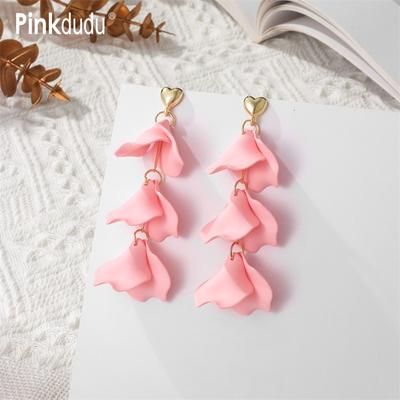 2023 Korean Rose Petal Long Drop Earrings Romantic Luxury 18 Colors Acrylic Flower Dangle Earring for Women PD1237