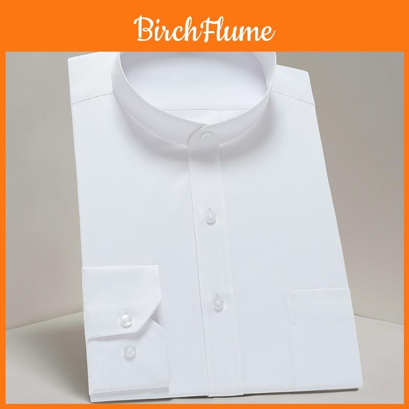 Camicia da uomo a maniche lunghe con colletto alla coreana in misto cotone antipiega per abbigliamento business casual