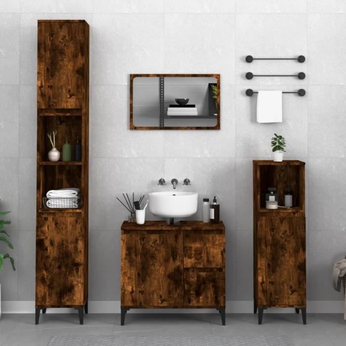 VidaXL Bathroom Cabinet Set 3 Pcs Smoked Oak 3185548
