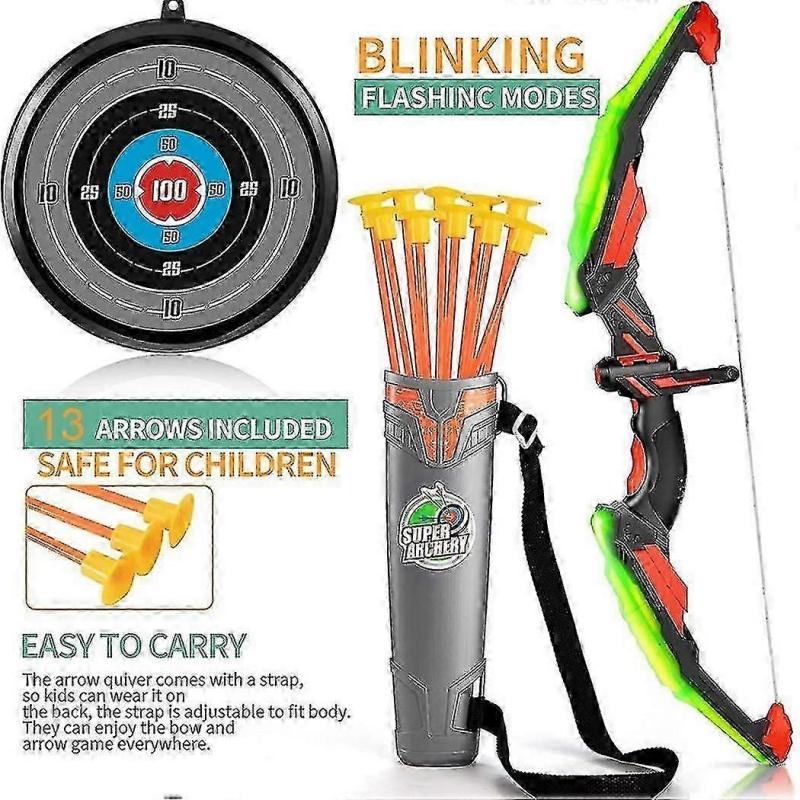 Bow And Archer Set - Archery Toy Set - Led With 13 Suction Cup Arrows, & Quiver