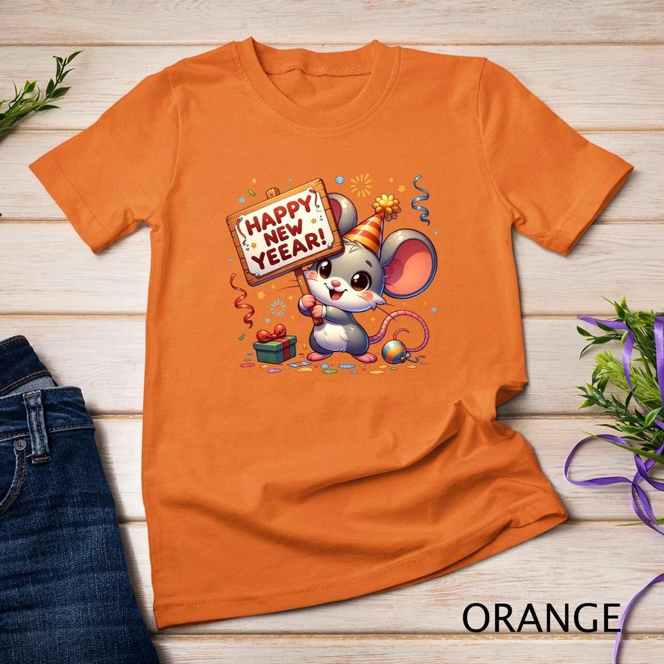 Cute Mouse Welcomes New Year 2025 Funny T-shirt Unisex T-shirt 7 S