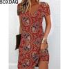 Abito A-line Floreale Elegante Vintage Donna Estate Manica Corta Scollo a V Casual Ampio Lunghezza al Ginocchio Abito Estivo Vestidos De Mujer