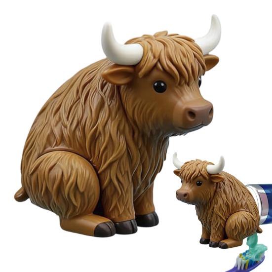 Highland Cow Toothpaste Topper Funny Animal Shape Toothpaste Cap Pooping Cow Toothpaste Dispenser for Family Dorm Bathroom Decor