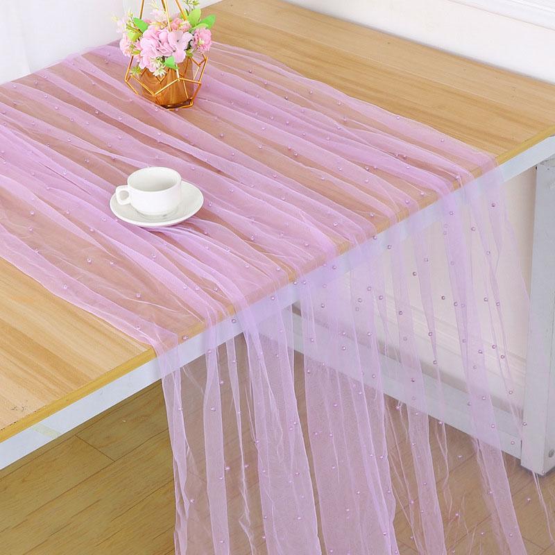 White Pearl Tulle Tablecloth Tulle Table Runner  White Tablecloth Wedding Veil Fabrics for Wedding Arch Dessert Table Decoration