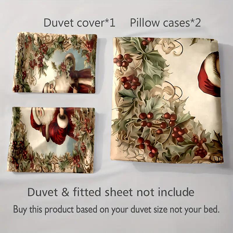 Santa-themed Holly. Bedding Duvet Cover Sets Duvet Covers Pillowcases Gifts (1 * Duvet Cover 2 * Pillowcases, Without Duvet Insert)