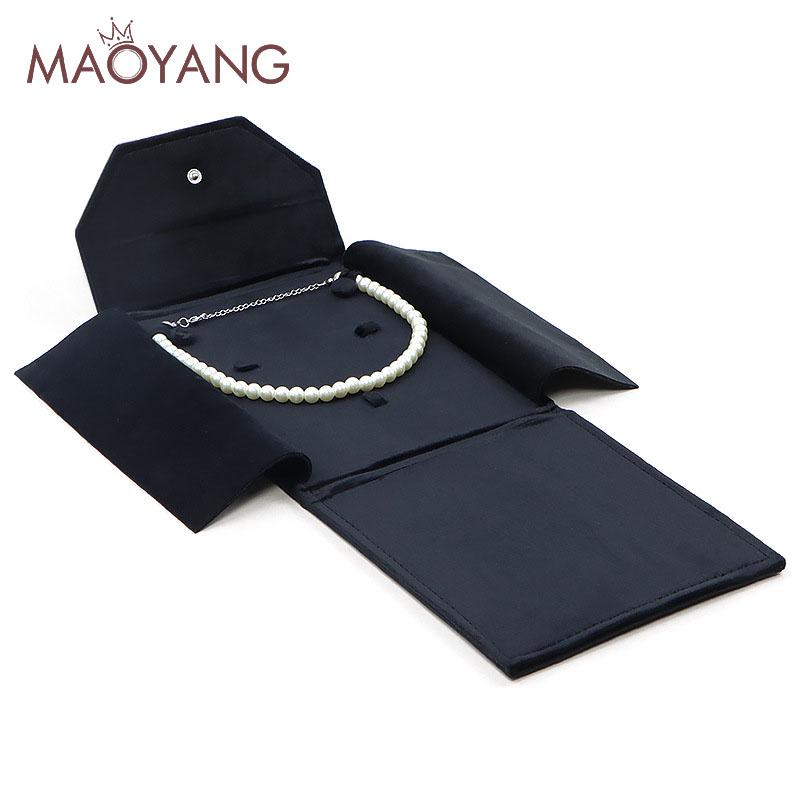 Custom Foldable Pearl Necklace Pouches Multifunctional Earrings Rings Pendants Storage Velvet Pouches Buckle Gift Jewelry Bag