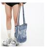 Retro Washed Denim Crossbody Handbag - Large Capacity, Printed Single-Shoulder Bag