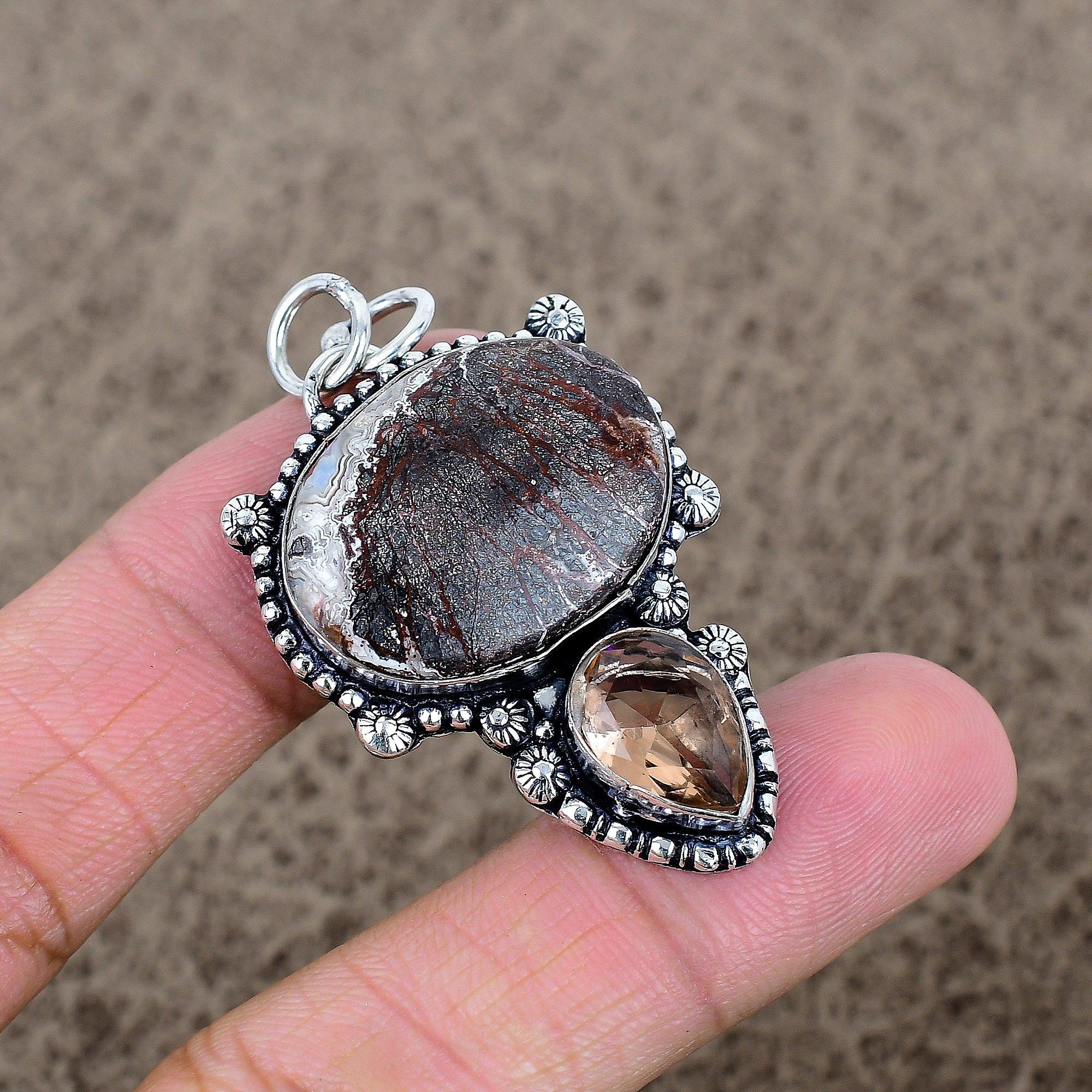 

Laguna Lace Agate, Topaz Gemstone 925 Sterling Silver Jewelry Pendant 1.97 KKG-324