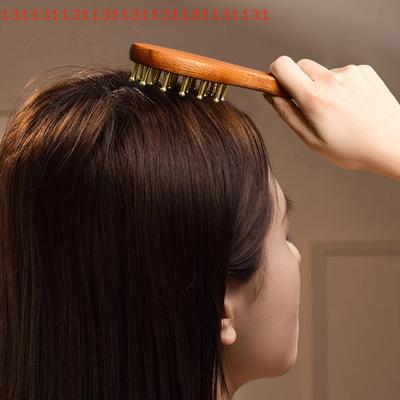 Head Massage And Gua Sha Tool Brass Long Handled Massage Comb Scalp Head Meridian Comb Thickened Wide Gold Wire Sandalwood Comb
