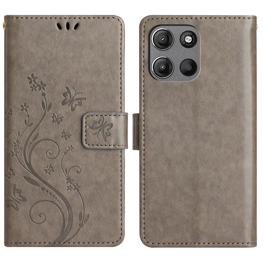 For Motorola Moto G15 4G Leather Wallet Case Butterfly Flower Imprinted Phone Cover with Strap