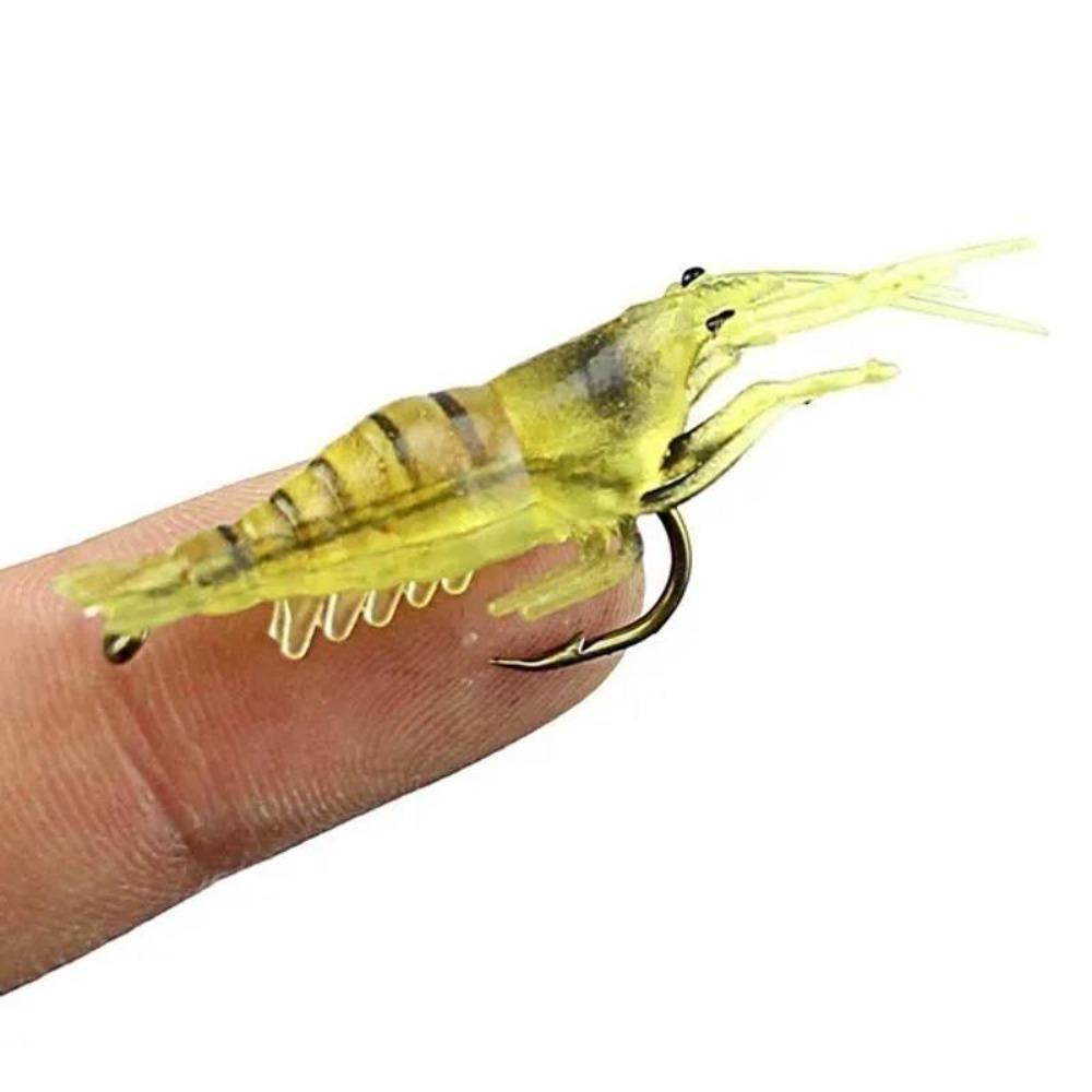 1PACK Soft Simulation Fishhook Shrimp Prawn Lure Hook Tackle Bait Fishing Lures Artificialbait Luminous Shrimp 4cm