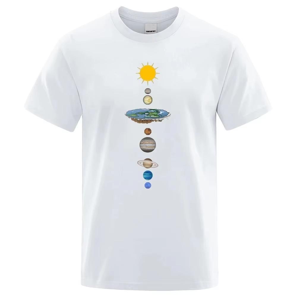 Cosmic Solar System Planets Print Short Sleeve T-Shirt Men  Casual Tee Clothing Loose Oversized Summer Cotton Tops Tshirts