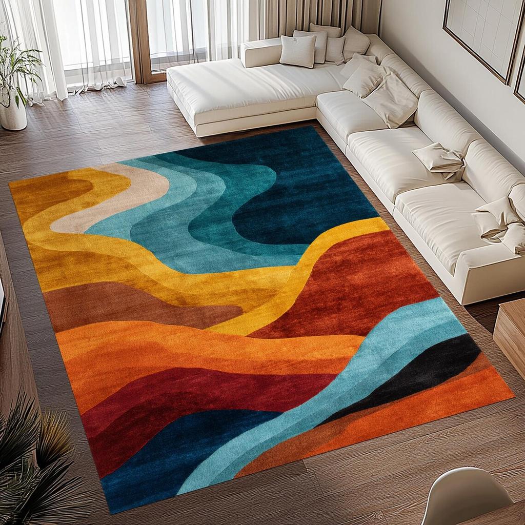 Mid Century Carpet Modern Geometric Rugs Anti Slip Machine Washable Carpet Bedroom Living Room Bathroom Dormitories Floor Mat